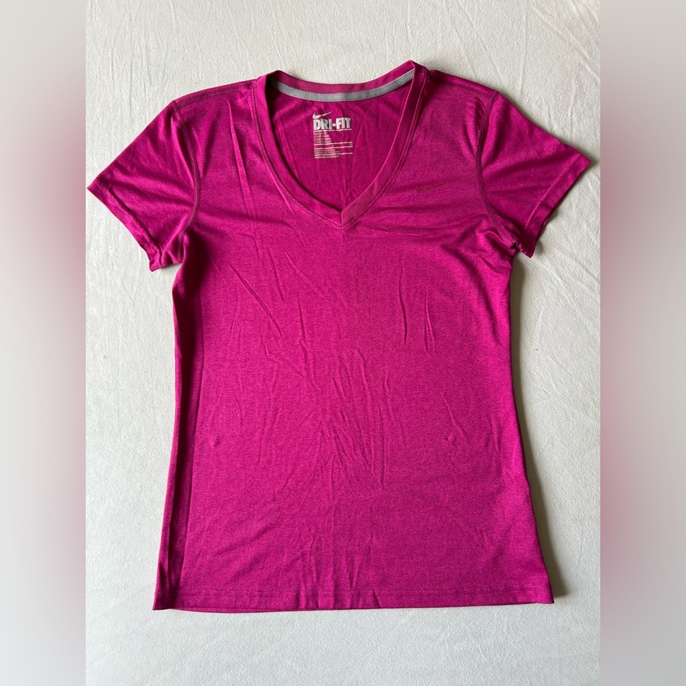 Nike Pink Dri-Fit Regular Fit Short Sleeve V Neck Athletic Tee